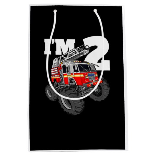 Kinder Monster Fire Truck 2de Birthday Boy 2 Toddl Medium Cadeauzakje (Voorkant)