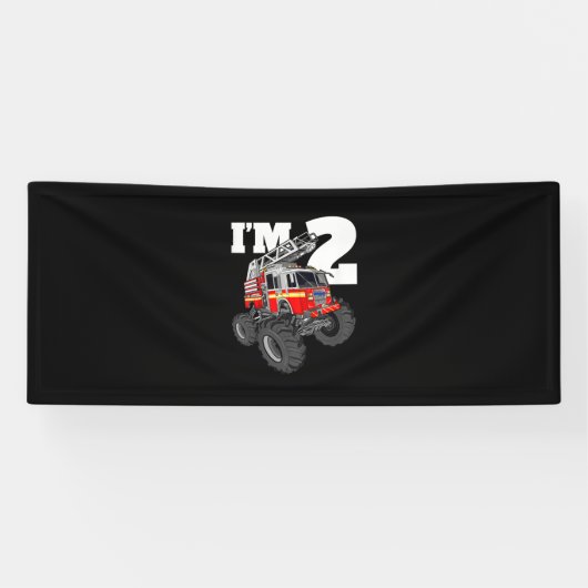 Kinder Monster Fire Truck 2de Birthday Boy 2 Toddl Spandoek (Horizontaal)