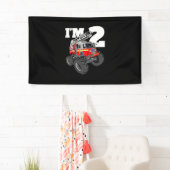 Kinder Monster Fire Truck 2de Birthday Boy 2 Toddl Spandoek (Insitu)