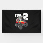 Kinder Monster Fire Truck 2de Birthday Boy 2 Toddl Spandoek (Horizontaal)