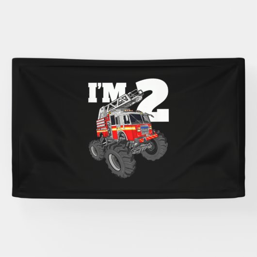 Kinder Monster Fire Truck 2de Birthday Boy 2 Toddl Spandoek (Horizontaal)