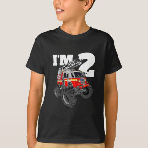 Kinder Monster Fire Truck 2de Birthday Boy 2 Toddl T-shirt