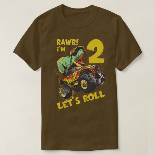 Kinder monster Truck 2e verjaardag Boy Dinosaur 2  T-shirt (Design voorkant)
