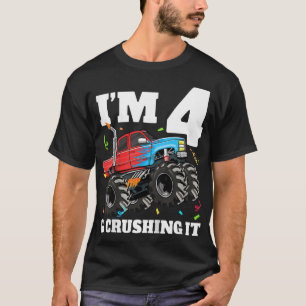 Kinder Monster Truck 4e verjaardag Jongen 4 jaar o T-shirt