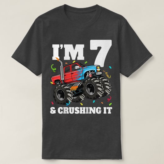Kinder Monster Truck 7th Birthday Boy 7 Year O T-shirt (Design voorkant)