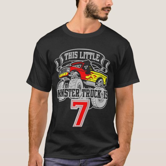 Kinder Monster Truck 7th Birthday Deze kleine Mons T-shirt (Voorkant)