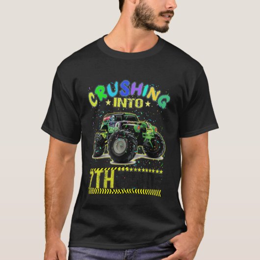 Kinder Monster Truck 7th Grade Klaar om eerst te s T-shirt (Voorkant)