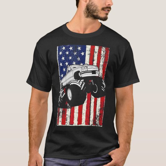 Kinder monster Truck American Flag Racing Usa Patr T-shirt (Voorkant)