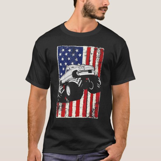 Kinder monster Truck American Flag Racing Usa Patr T-shirt (Voorkant)