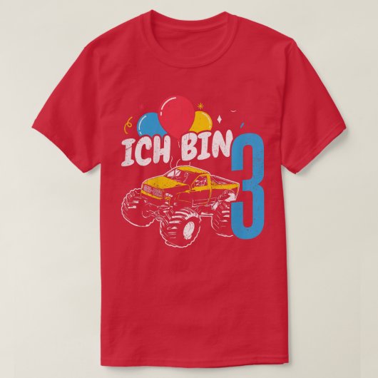 Kinder monster Truck Birthday Gift Ich bin schon 3 T-shirt (Design voorkant)