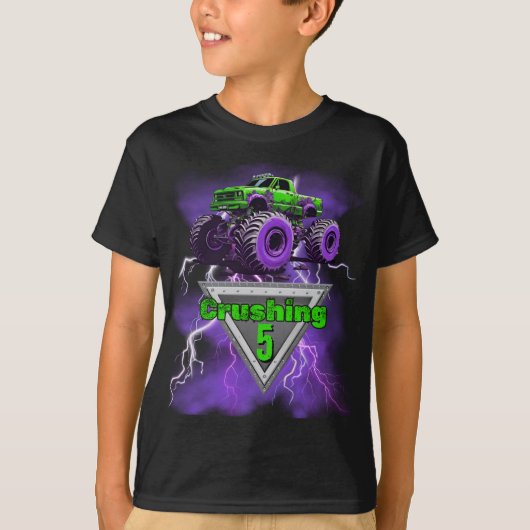 Kinder Monster Truck Crushing "Age" Verjaardag T-s T-shirt (Voorkant)
