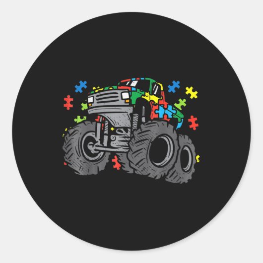 Kinder Monster Truck Puzzles Cute Kinder Autism Aw Ronde Sticker (Voorkant)