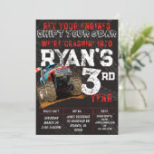 Kinder Monster Truck Rally Birthday Party Invitati Kaart (Staand voorkant)