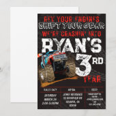 Kinder Monster Truck Rally Birthday Party Invitati Kaart (Voorkant / Achterkant)