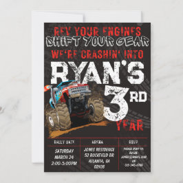 Kinder Monster Truck Rally Birthday Party Invitati Kaart