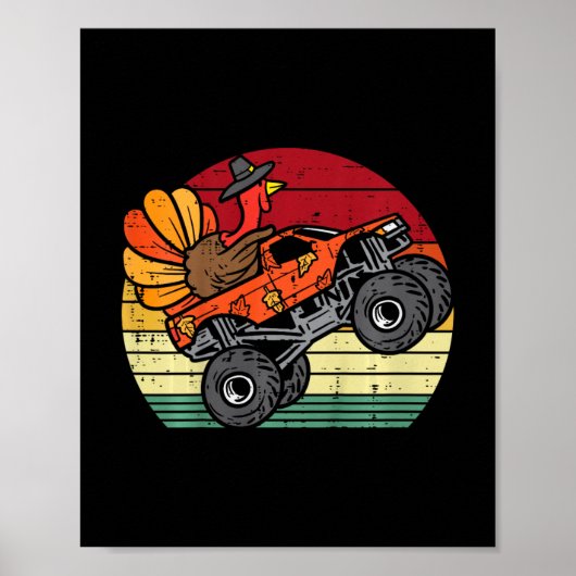 kinder Monster Truck Turkije Zonsondergang Retro T Poster (Voorkant)