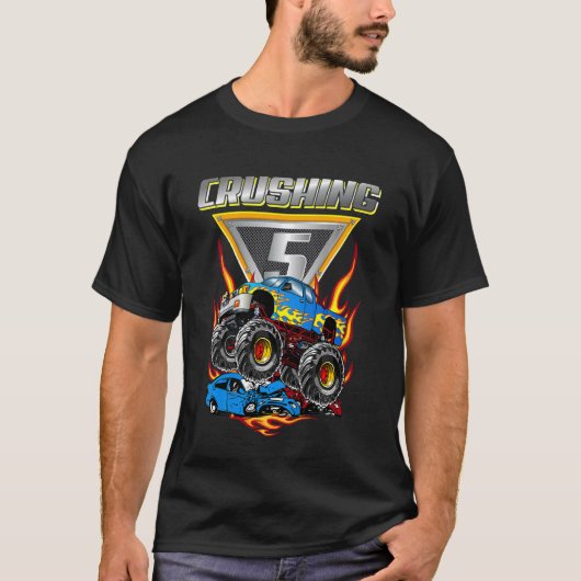 Kinder Monster Trucks 5th Birthday Party Crushing  T-shirt (Voorkant)