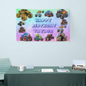 Kinder Monster Trucks Race Car Boy Verjaardagsfees Spandoek (Beurs)