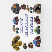Kinder Monster Trucks Race Car Boy Verjaardagsfees Spandoek (Verticaal)