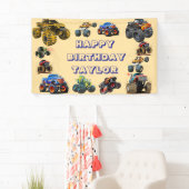 Kinder Monster Trucks Race Car Boy Verjaardagsfees Spandoek (Insitu)