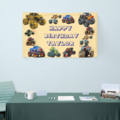 Kinder Monster Trucks Race Car Boy Verjaardagsfees Spandoek (Beurs)