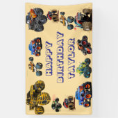 Kinder Monster Trucks Race Car Boy Verjaardagsfees Spandoek (Verticaal)