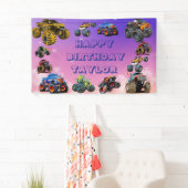 Kinder Monster Trucks Race Car Boy Verjaardagsfees Spandoek (Insitu)