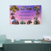 Kinder Monster Trucks Race Car Boy Verjaardagsfees Spandoek (Beurs)