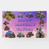 Kinder Monster Trucks Race Car Boy Verjaardagsfees Spandoek (Horizontaal)
