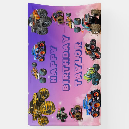 Kinder Monster Trucks Race Car Boy Verjaardagsfees Spandoek (Verticaal)