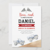 Kinder Monster Vrachtwagen Verjaardagsfeestuitnodi Kaart (Voorkant)