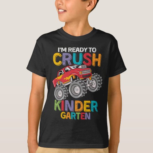 Kinder monstertruck Ik ben klaar om kleuterschool T-shirt (Voorkant)