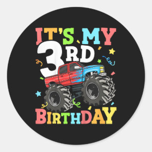 Kinder monstertruck is mijn 3e verjaardagsjongen 3 ronde sticker