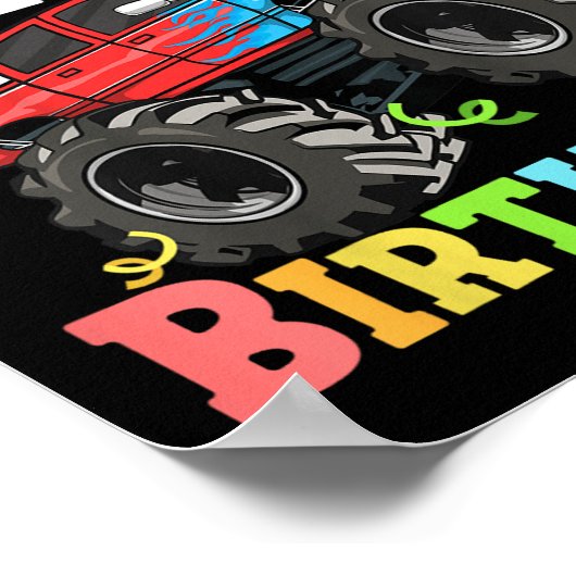 Kinder monstertruck is mijn 4e verjaardag Boy 4 Fo Poster (Hoek)