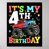 Kinder monstertruck is mijn 4e verjaardag Boy 4 Fo Poster (Voorkant)