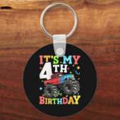 Kinder monstertruck is mijn 4e verjaardag Boy 4 Fo Sleutelhanger (Voorkant)