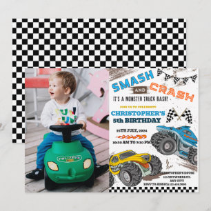 Kinder monstertrucks zijn jarig kaart