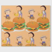Kinder muziek op gigantische cheeseburgers cadeaupapier (Vlak)