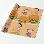 Kinder muziek op gigantische cheeseburgers cadeaupapier (Uitgerold)