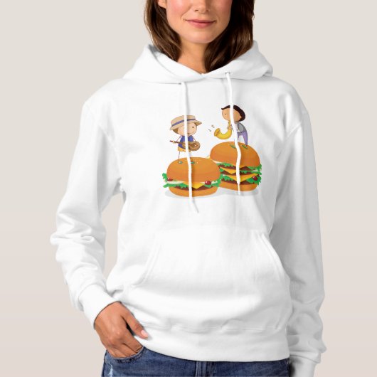 Kinder muziek op gigantische cheeseburgers hoodie (Voorkant)