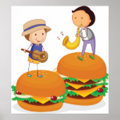 Kinder muziek op gigantische cheeseburgers poster (Voorkant)