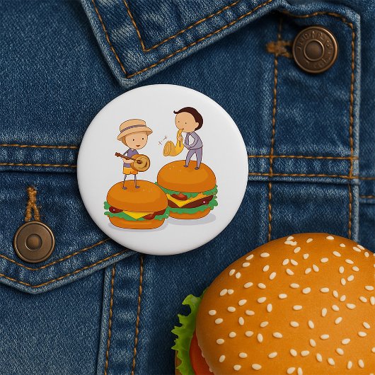 Kinder muziek op gigantische cheeseburgers ronde button 7,6 cm