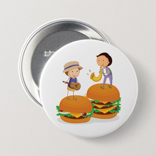 Kinder muziek op gigantische cheeseburgers ronde button 7,6 cm (Voorkant /achterkant)