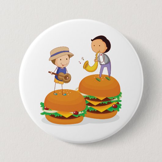 Kinder muziek op gigantische cheeseburgers ronde button 7,6 cm (Voorkant)