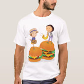 Kinder muziek op gigantische cheeseburgers t-shirt (Voorkant)