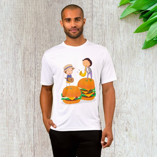Kinder muziek op gigantische cheeseburgers t-shirt