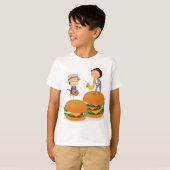 Kinder muziek op gigantische cheeseburgers t-shirt (Voorkant volledig)