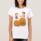 Kinder muziek op gigantische cheeseburgers t-shirt (Voorkant)