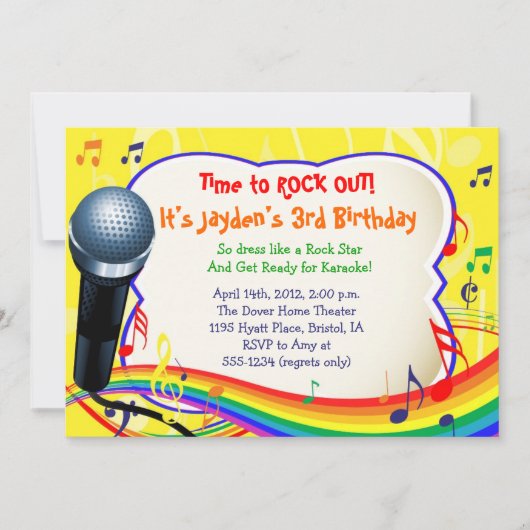 Kinder muziek / zingen / Karaoke Colorful Invitati Kaart (Voorkant)