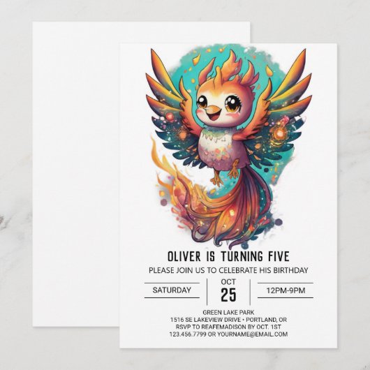 Kinder Mythische Phoenix Boho Verjaardag Kaart (Voorkant / Achterkant)